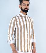 White and beige stripes full sleeves cotton shirt