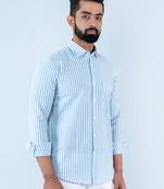 Blue and white stipes full sleeves cotton shirt