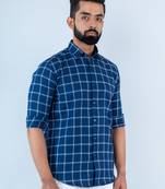 Blue checks full sleeves cotton shirt