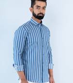 Dark pastel blue stripes full sleeves cotton shirt