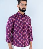 Purple floral printed full sleeves cotton shirt