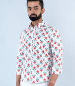 White floral printed full sleeves cottonshirt