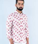 White floral printed full sleeves cottonshirt
