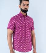 Dark pink ikat printed half sleeves cotton shirt