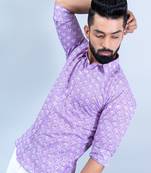 Lilac floral block printed full sleeves cotton shirt