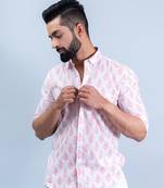 White block printed full sleeves cotton shirt