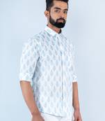 White block printed full sleeves cotton shirt