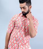 Peach floral printed full sleeves cotton shirt