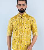 Yellow bandana patchwork printed full sleeves crepe shirt