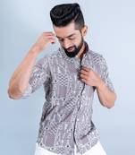 Grey bandana patchwork printed full sleeves crepe shirt