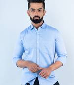 Sky blue self weave printed full sleeves cotton shirt