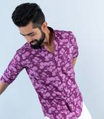 Purple floral printed full sleeves cotton shirt