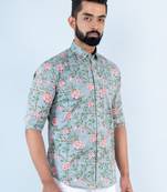 Grey chintz printed full sleeves cotton shirt