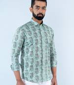 Laurel green floral printed full sleeves cotton shirt