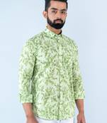 Tea green floral printed full sleeves cotton shirt