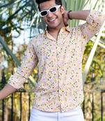 Yellow floral printed full sleeves crepe shirt