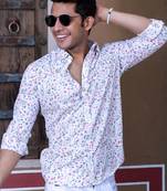 White floral printed full sleeves crepe shirt