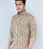 Orange polynesian tribal printed full sleeves crepe shirt