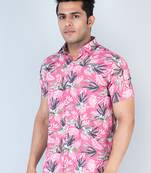 Pink tropical printed half sleeves crepe shirt
