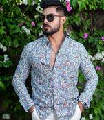 Sage green chintz printed full sleeves crepe shirt