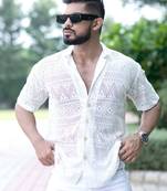 White crochet half sleeves cotton shirt