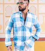 Sky blue checks full sleeves giza cotton shirt