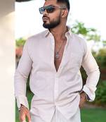 Beige full sleeves giza cotton shirt