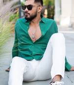 Green self weaved full sleeves giza cotton shirt