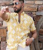 Yellow chintz printed half sleeves cotton shirt