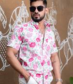 Pink chitz printed half sleeves cotton shirt