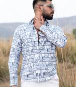 Grey abstract printed full sleeves crepe shirt