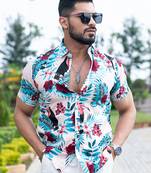 Multi hawaiian printed half sleeves crepe shirt