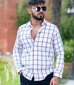 White checks full sleeves giza cotton shirt
