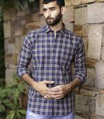 Blue checks full sleeves giza cotton shirt