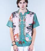 Front back graphic printed oversized peach crepe shirt