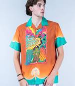 Front back nature printed oversized multicolor crepe shirt