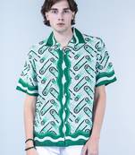 Abstract printed oversized green crepe shirt