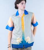 Graphic tistabene back printed oversized multicolor crepe shirt