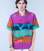 Abstract printed oversized multicolor crepe shirt