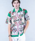 Ace-joker graphic printed oversized multicolor crepe shirt