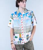 Place vendome graphic printed oversized multicolor crepe shirt