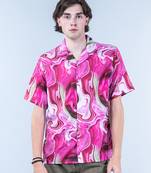 Pink abstract printed half sleeves crepe shirt