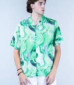 Green abstract printed half sleeves crepe shirt