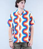 White abstract printed half sleeves crepe shirt