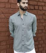 Seafoam green checks full sleeves giza cotton shirt