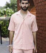 Pink peach oversized popcorn texture half sleeves shirt