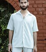 Mint green oversized popcorn texture half sleeves shirt