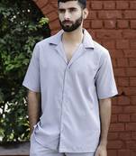 Gray oversized popcorn texture half sleeves shirt