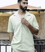 Light green oversized popcorn texture half sleeves shirt