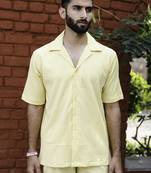 Pastel yellow oversized popcorn texture half sleeves shirt